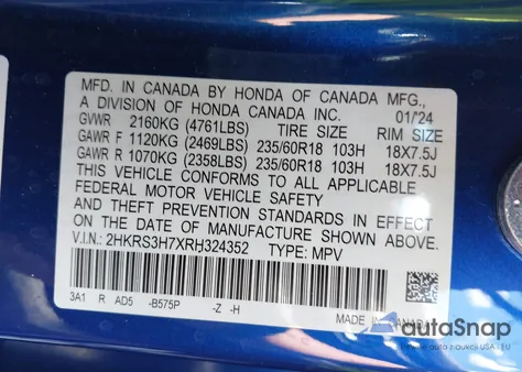 2024 Honda Cr-V Ex-L 2Wd из США, поврежденный, VIN 2HKRS3H7XRH324352